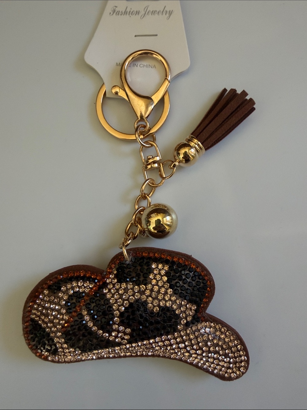 Keychain western hat sequin puffy gold Tone hardware